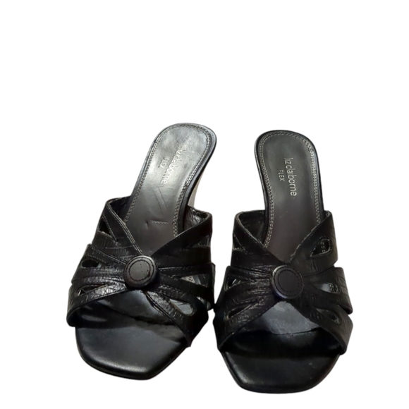 Liz Claiborne Black Slide Wedges Black Sandals Size 8.5 - Picture 2 of 12